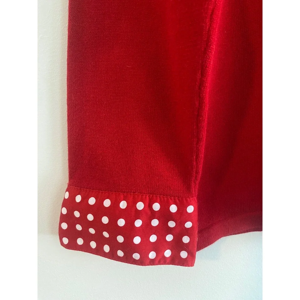 Jones NY Signature Snap Front Red Polka Dot Knit Cardigan Top Size S - Picture 3 of 9